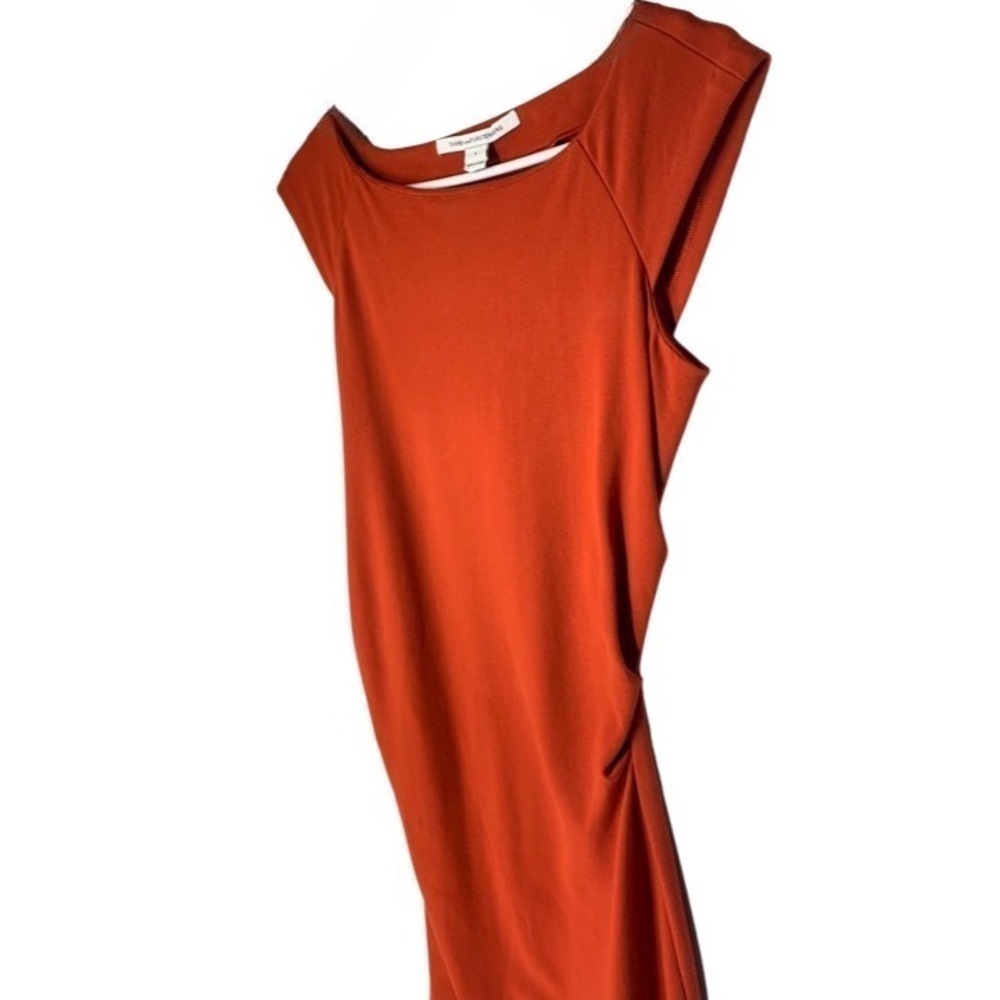 Diane Von Furstenberg Orange Ruched Sheath Midi Dress - Picture 3 of 6